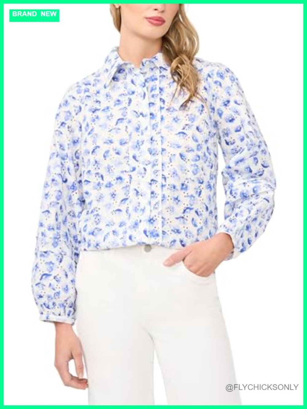 Collared Cotton Poplin Pintuck Ruffle Blouse Long Sleeve Button Up